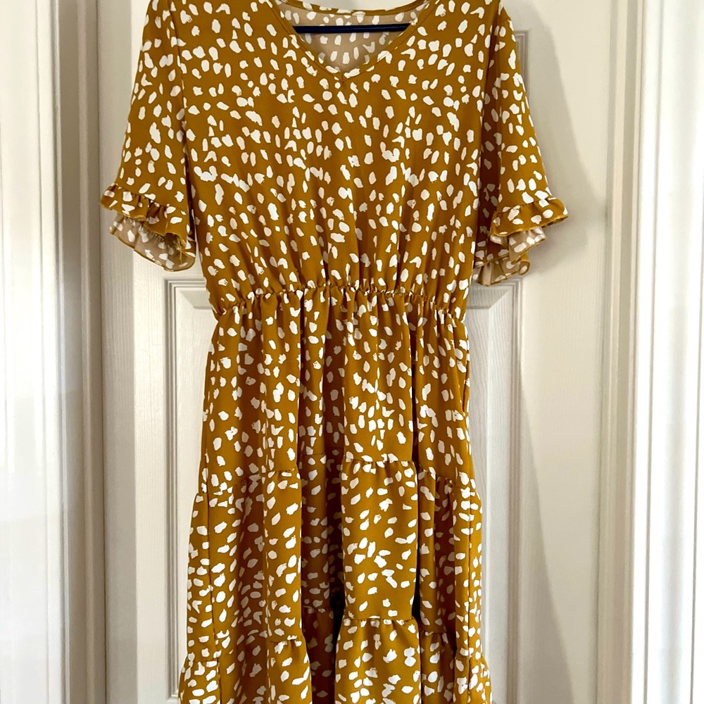 Mustard Spotted Tiered Dress